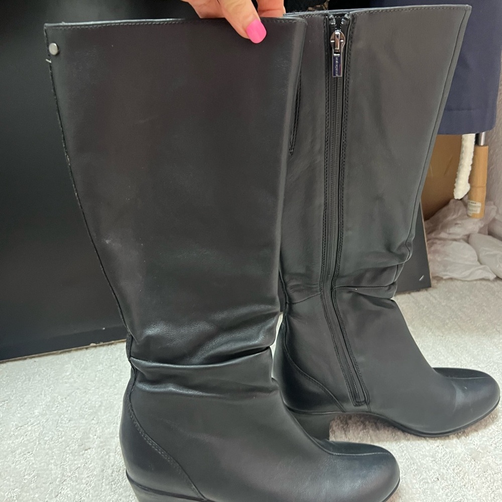 Clarks Black Leather Heeled Boots